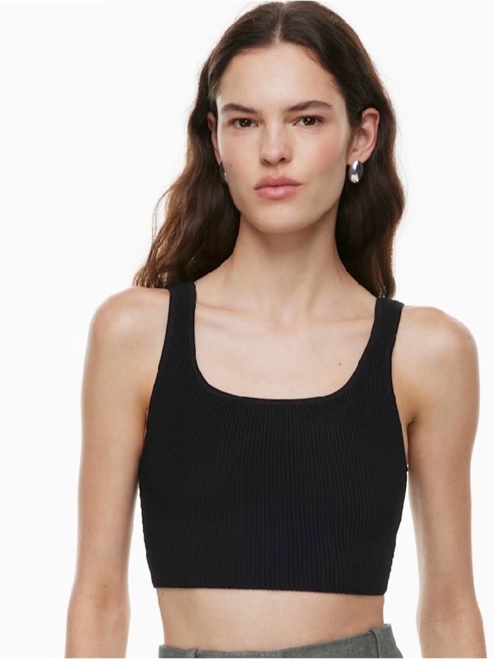 Aritzia Black Ribbed Square-Neck Crop Top